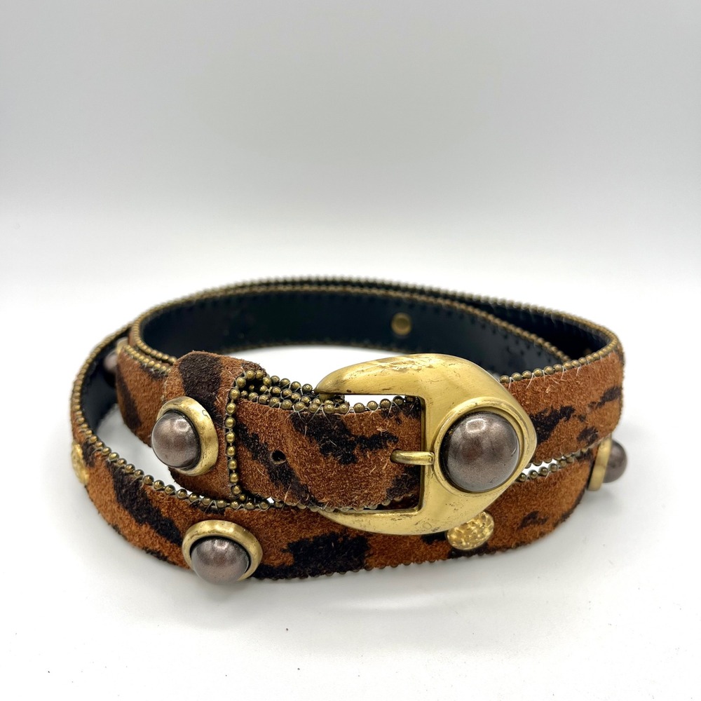 Vintage Juju Animal Print Suede Leather Studded Belt Brown M / L 9181